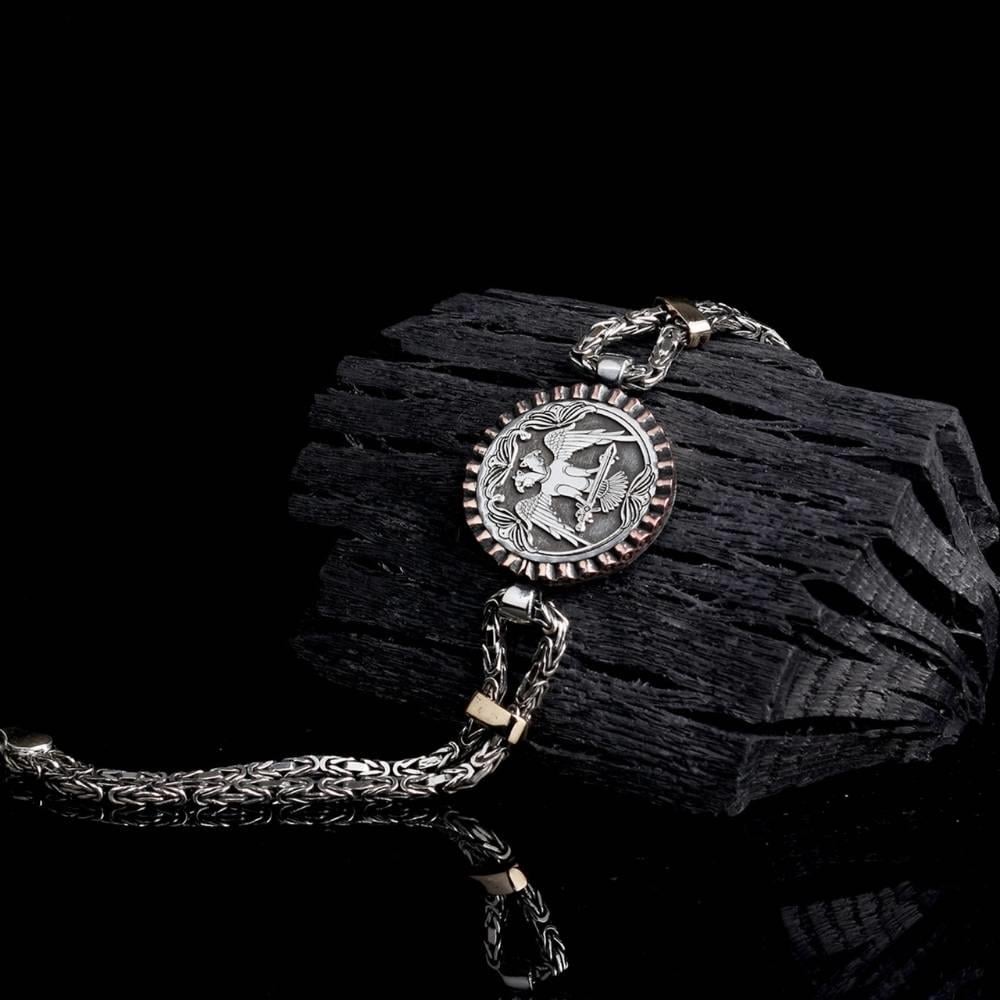 Kral Zincirli Selçuklu Kartalı Gümüş BileklikErkek Bileklik