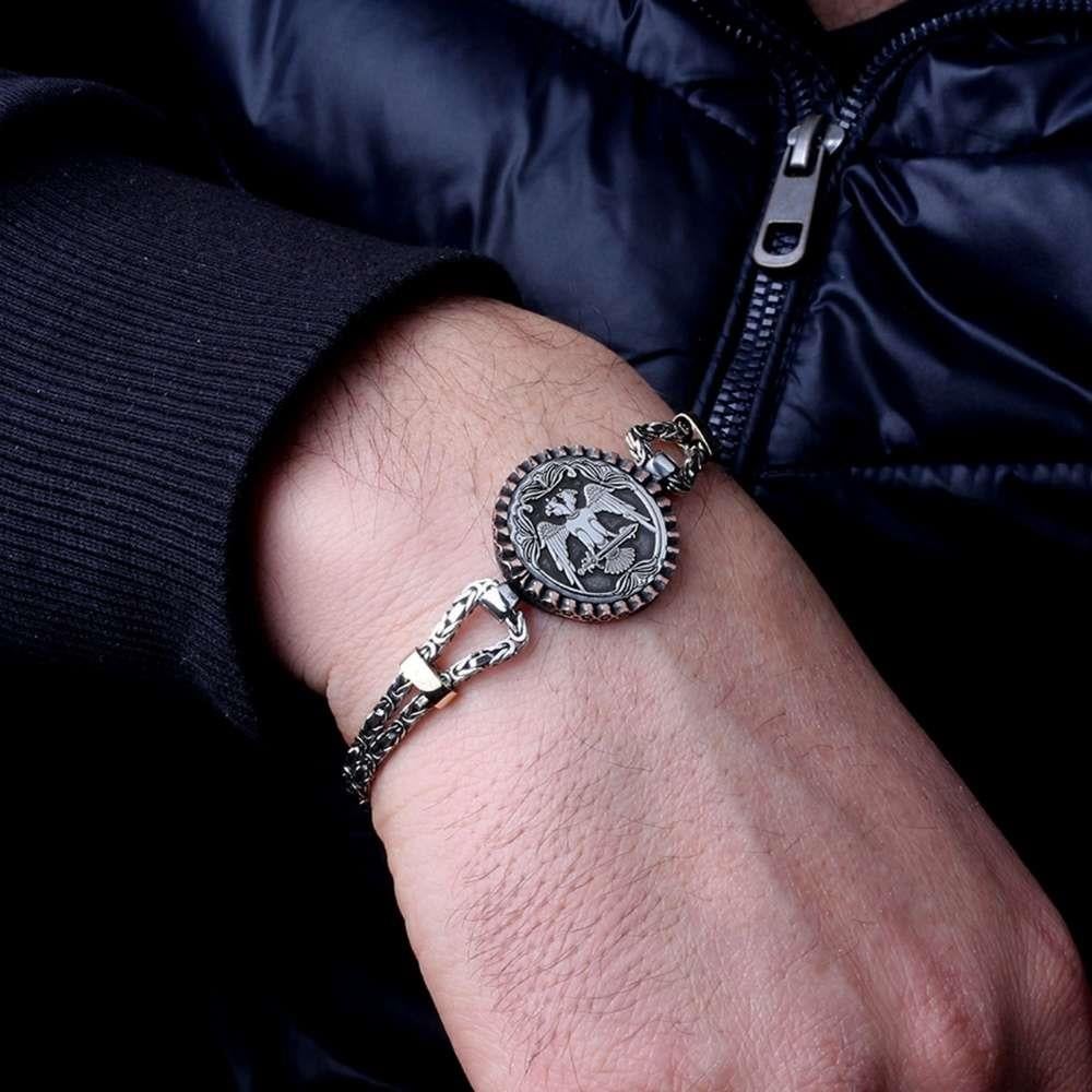 Kral Zincirli Selçuklu Kartalı Gümüş BileklikErkek Bileklik