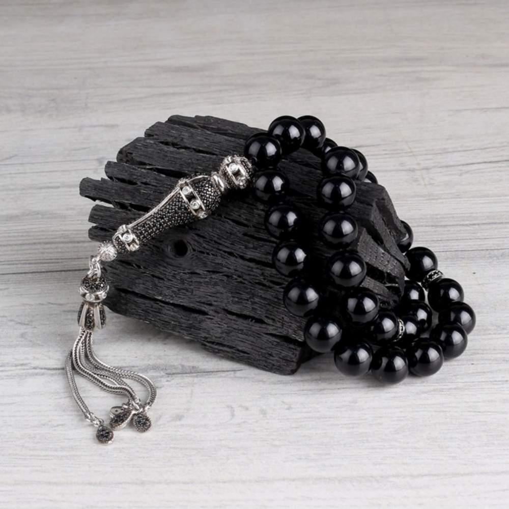 Küre Kesim Gümüş Zirkon Taşlı Ateş Kehribar TesbihAteş Kehribar Tesbih