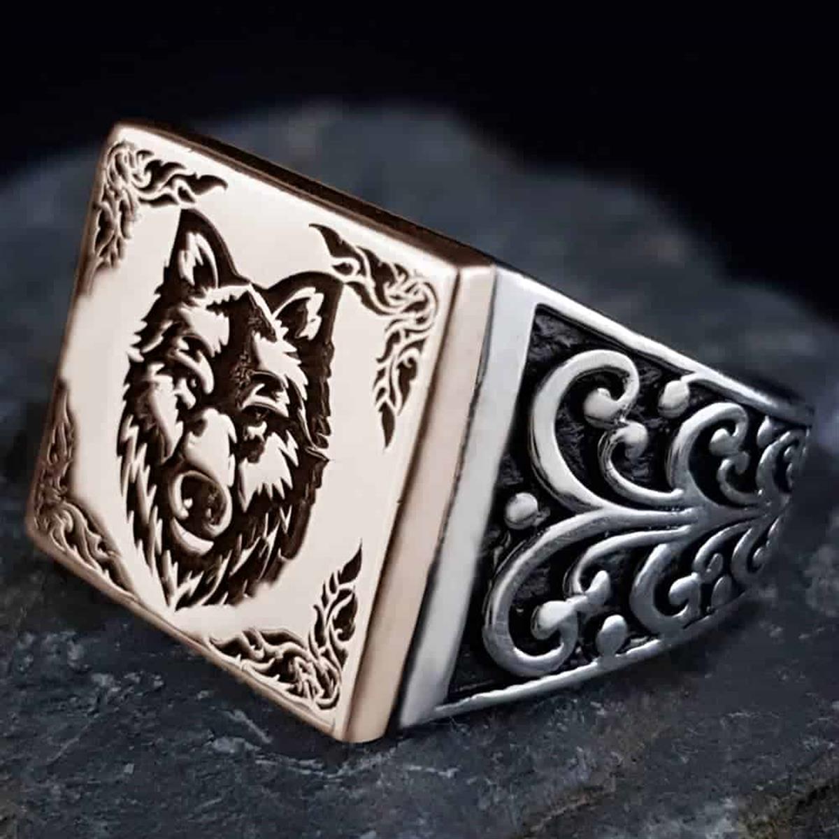 Wolf Head Ottoman Motif Sterling Silver Ring