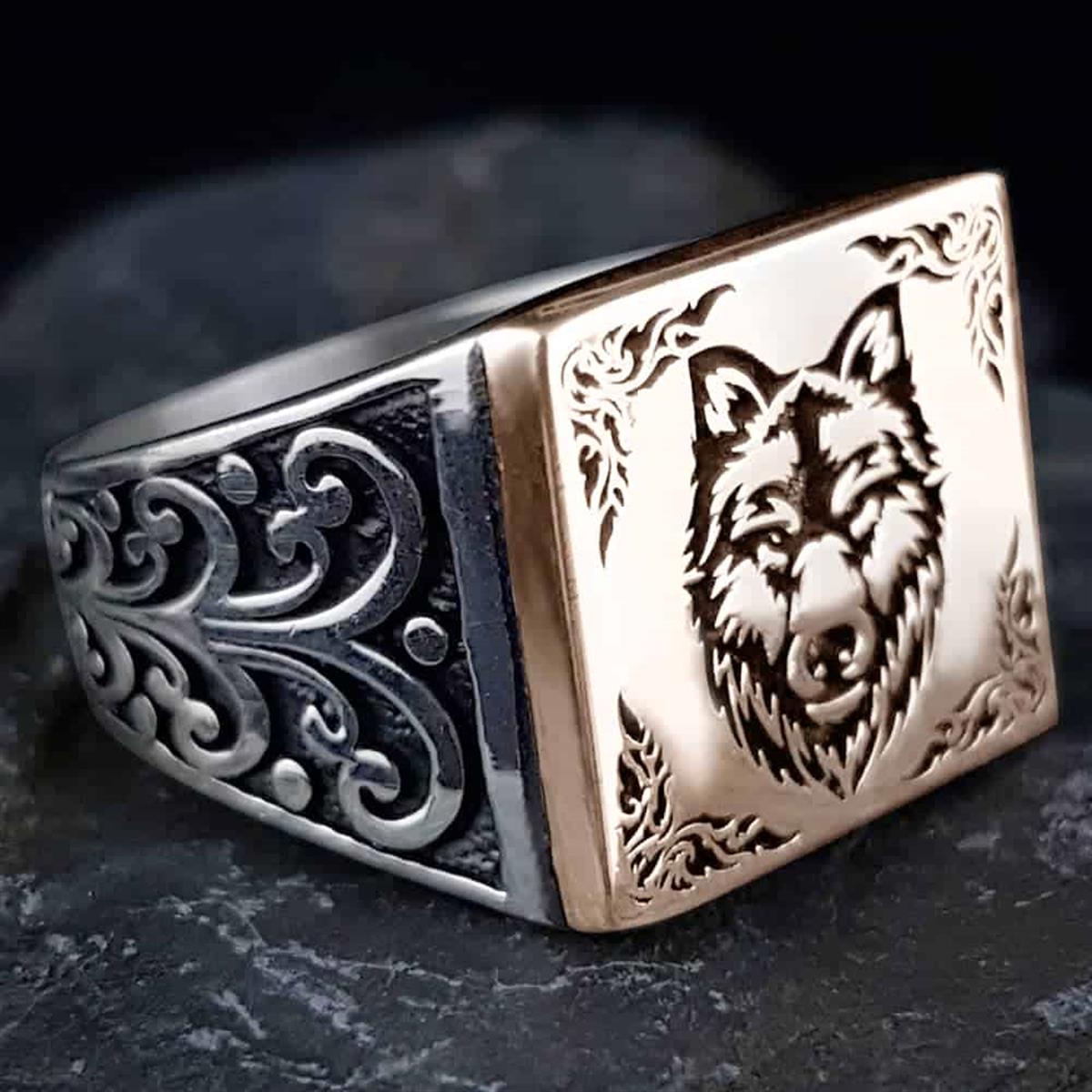 Wolf Head Ottoman Motif Sterling Silver Ring