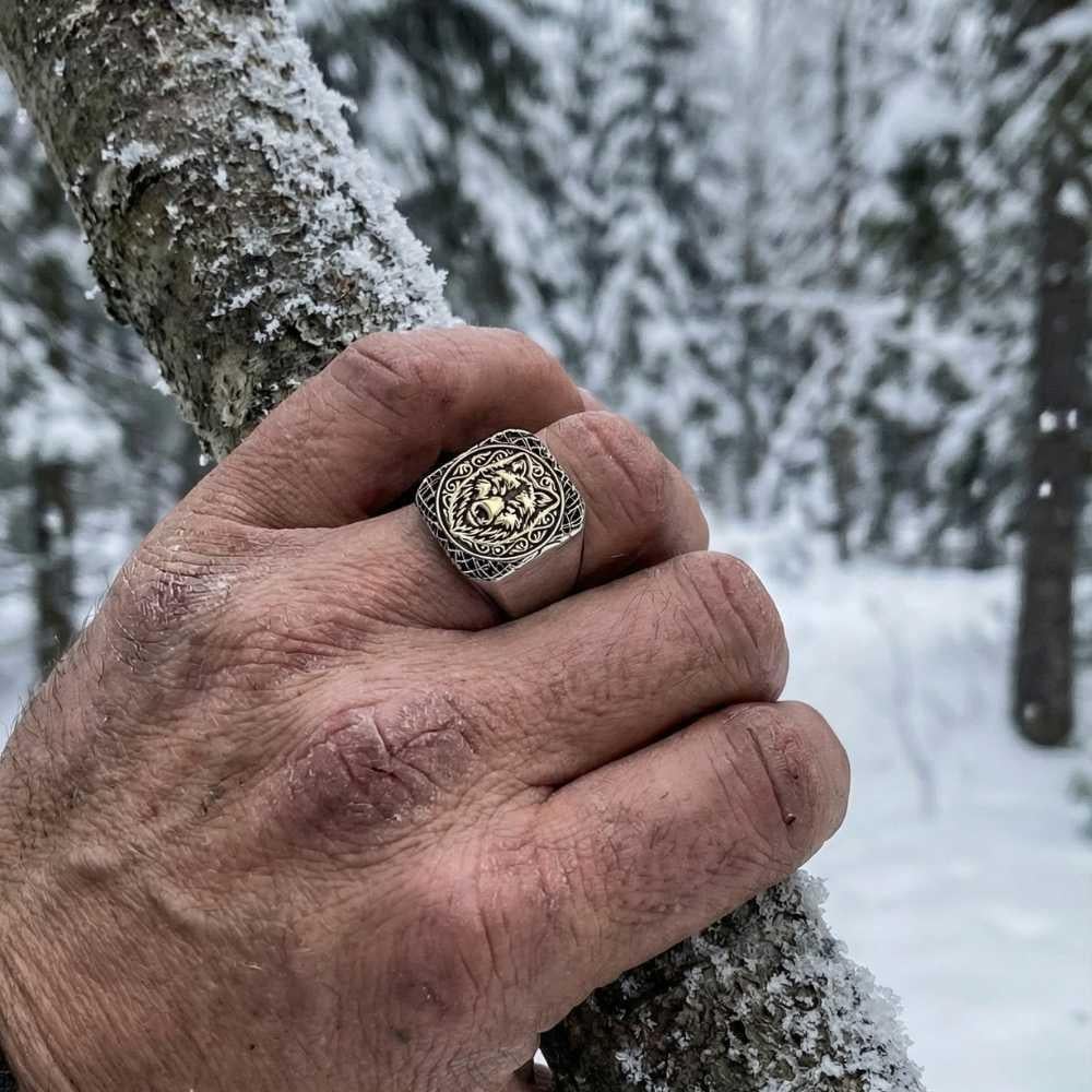 Kurt Motifli Kenarları Düz Gümüş YüzükTaşsız Yüzükler