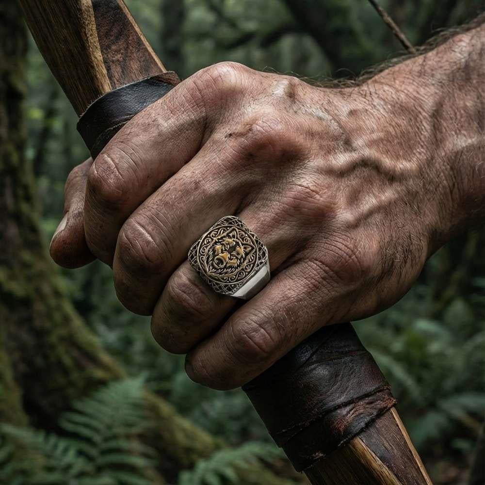 Kurt Motifli Kenarları Düz Gümüş YüzükTaşsız Yüzükler