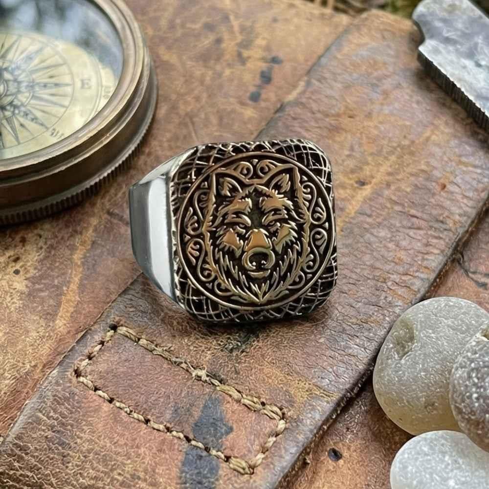 Kurt Motifli Kenarları Düz Gümüş YüzükTaşsız Yüzükler