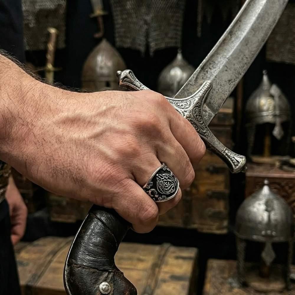 La Galibe İllallah Motifli Gümüş YüzükLa Galibe İllallah Yüzük