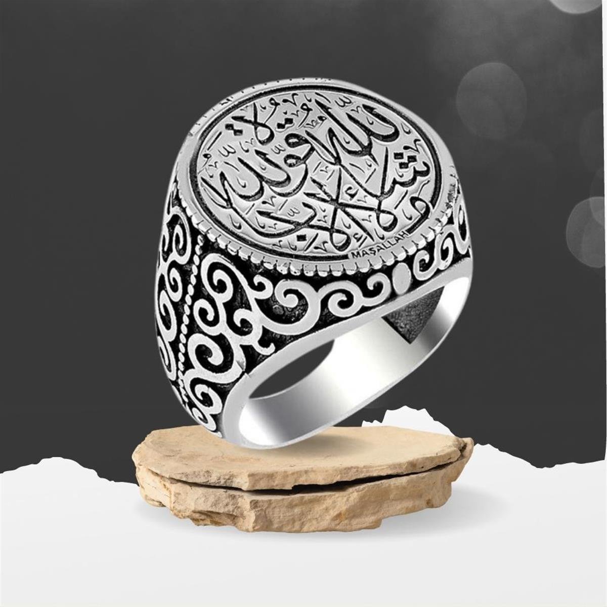 Maşallah Motifi İşlemeli Gümüş Yüzük