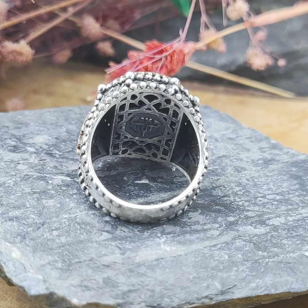 Mavi Mineli Mührü Süleyman Gümüş YüzükSüleyman Mührü Yüzükler