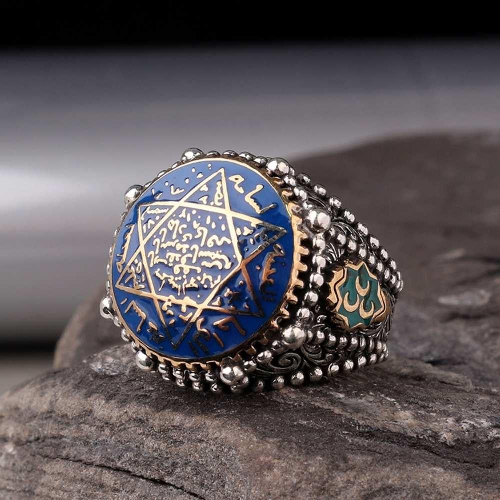 Mavi Mineli Mührü Süleyman Gümüş YüzükSüleyman Mührü Yüzükler