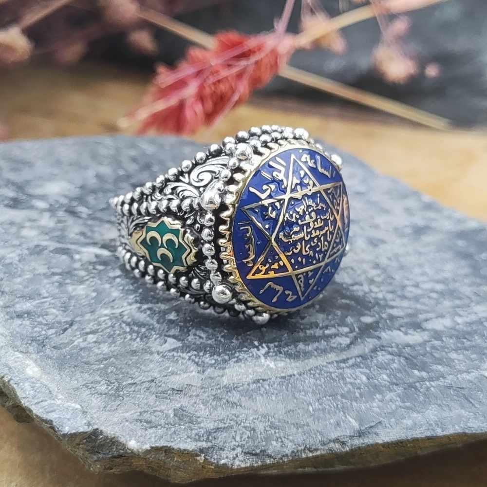 Mavi Mineli Mührü Süleyman Gümüş YüzükSüleyman Mührü Yüzükler