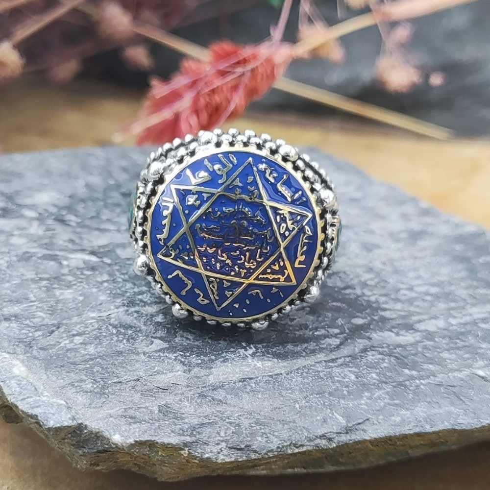 Mavi Mineli Mührü Süleyman Gümüş YüzükSüleyman Mührü Yüzükler