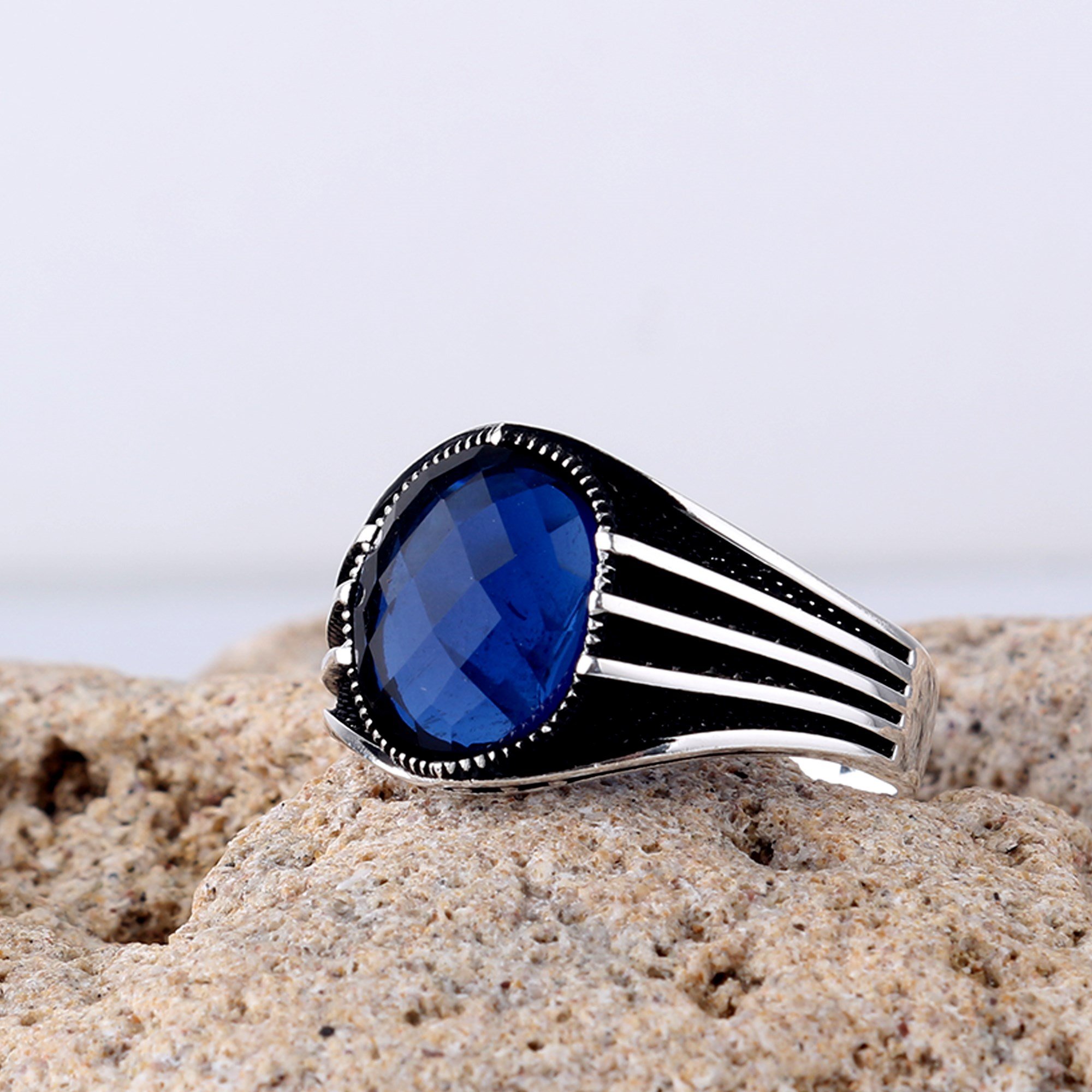 Mavi Renk Zirkon Taşlı 925 Ayar Gümüş YüzükZircon Stone Ring