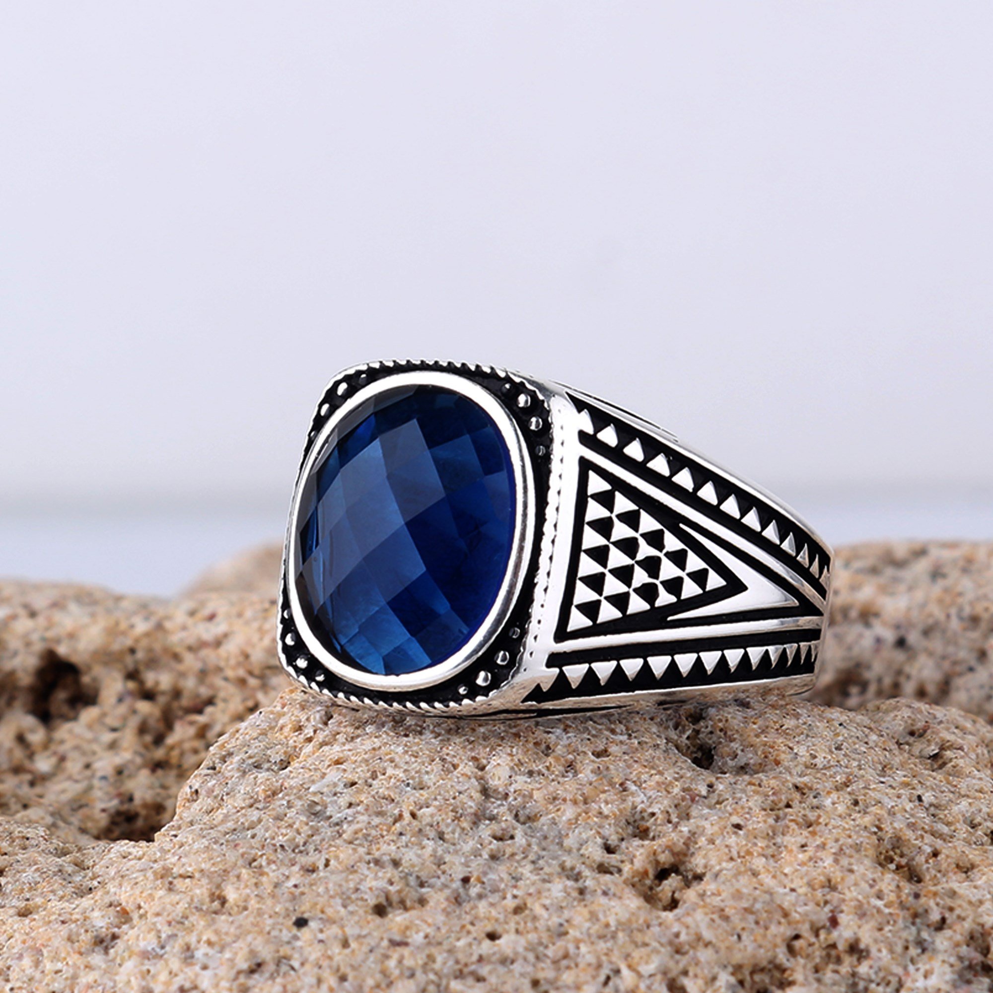 Mavi Renk Zirkon Taşlı 925 Ayar Gümüş YüzükZircon Stone Ring