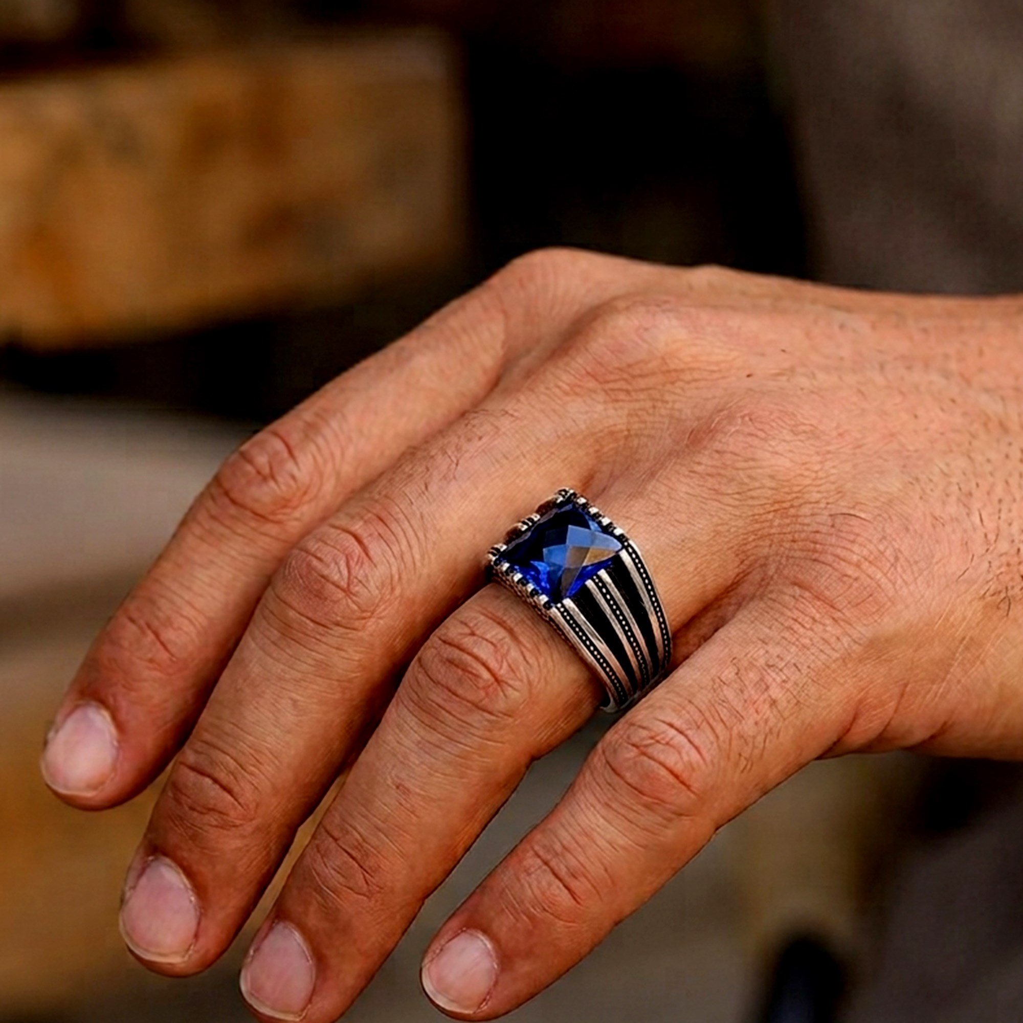 Mavi Renk Zirkon Taşlı 925 Ayar Gümüş YüzükZircon Stone Ring