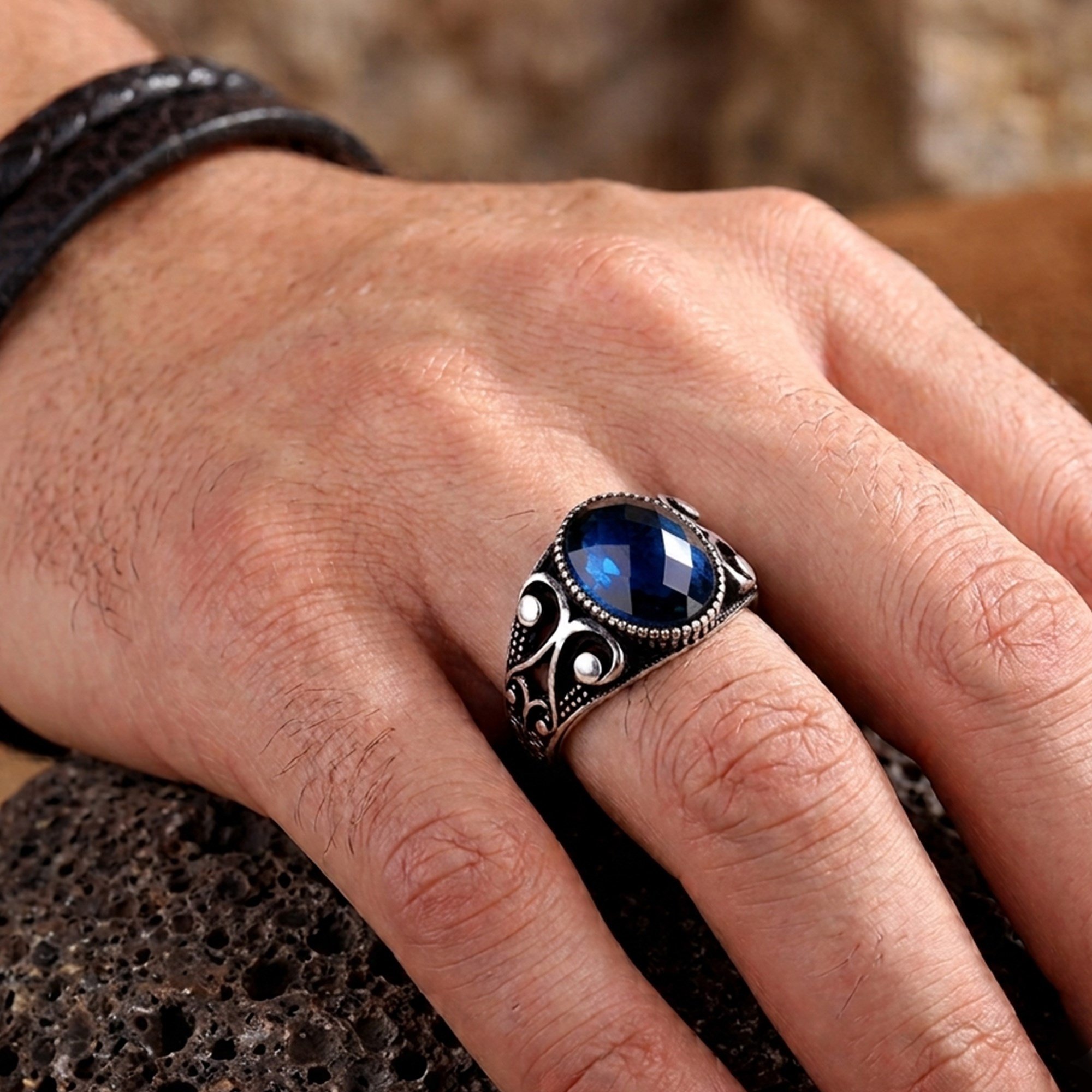 Mavi Renk Zirkon Taşlı 925 Ayar Gümüş YüzükZircon Stone Ring