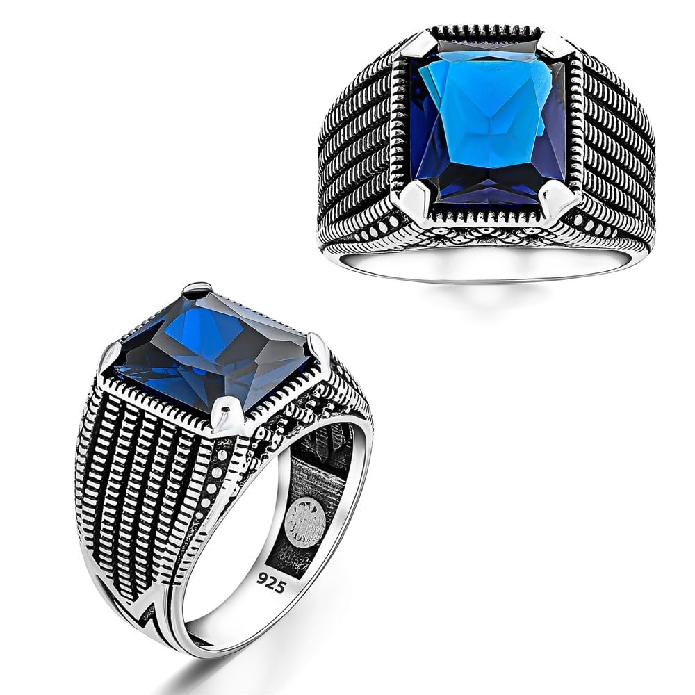 Mavi Zirkon Taşlı Sade 925 Ayar Gümüş Yüzük