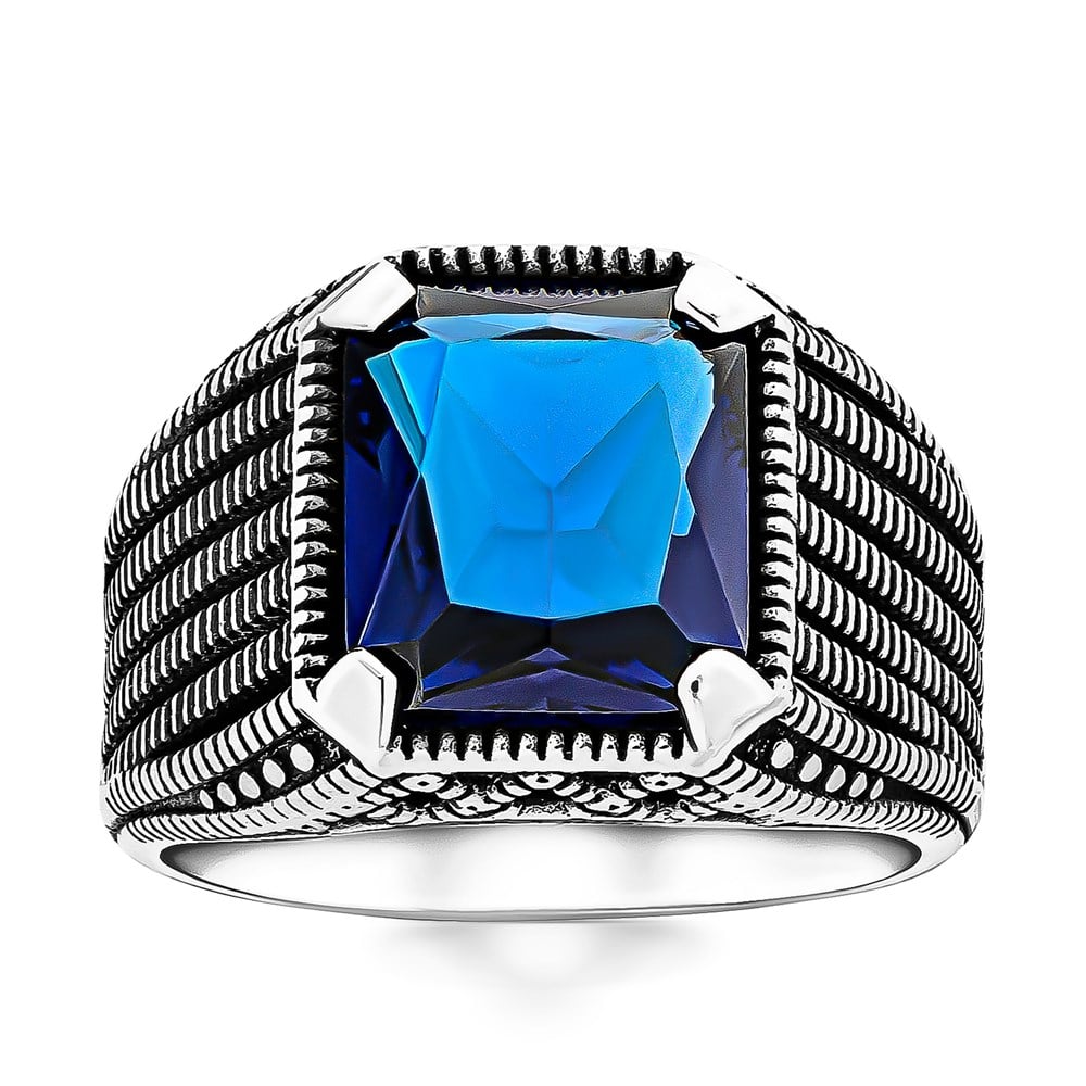 Mavi Zirkon Taşlı Sade 925 Ayar Gümüş Yüzük