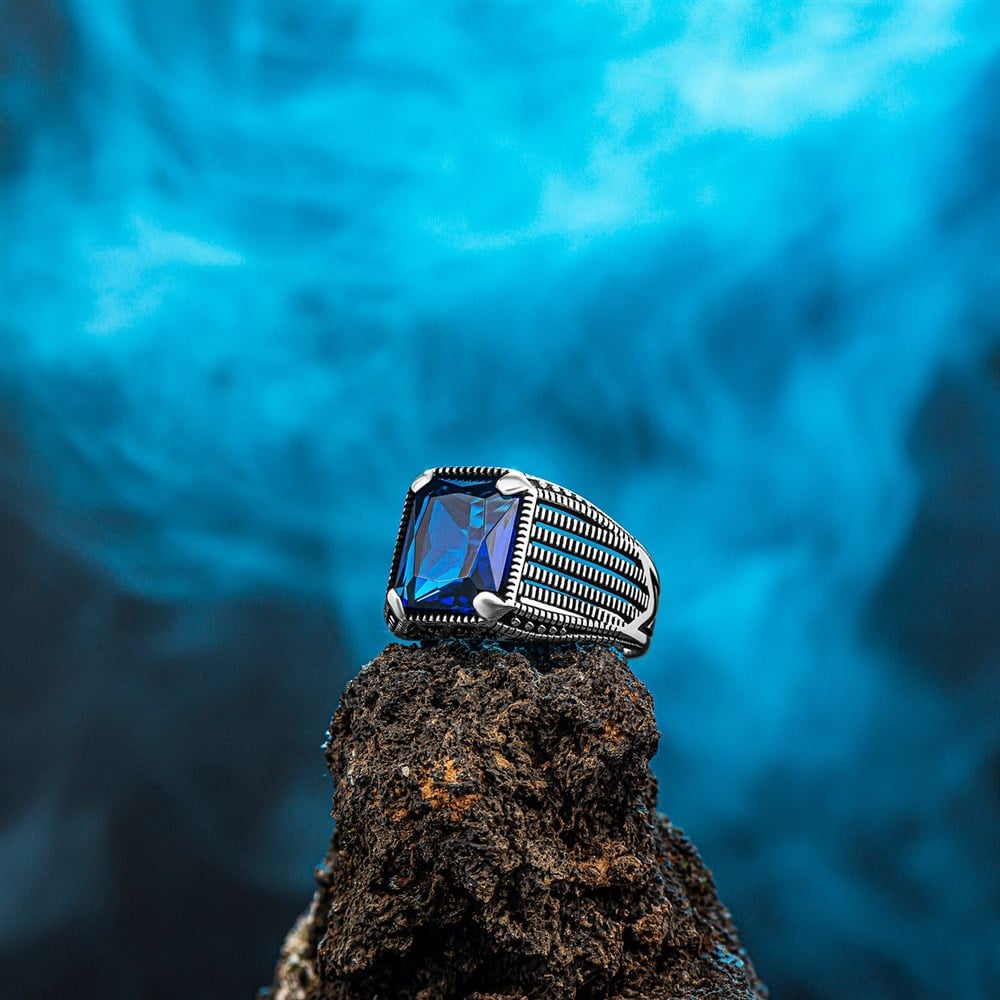 Mavi Zirkon Taşlı Sade 925 Ayar Gümüş Yüzük