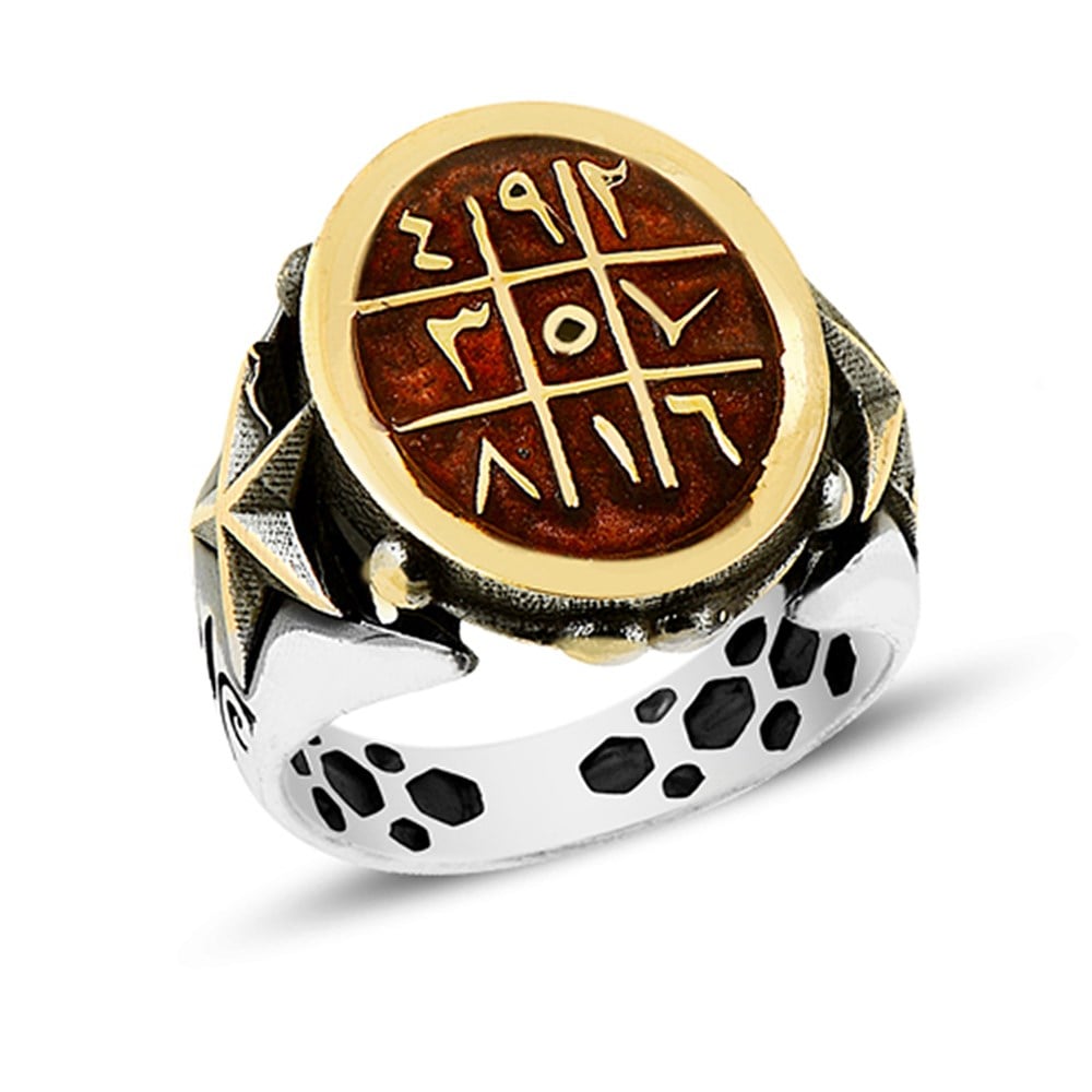 Mineli Ebced Hesaplı Gümüş Erkek Yüzük