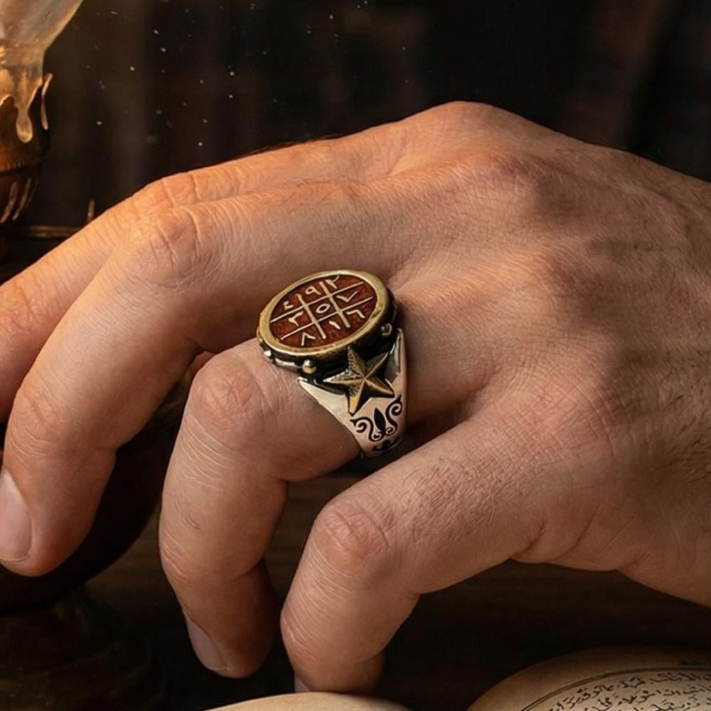 Mineli Ebced Hesaplı Gümüş Erkek YüzükEbced Hesabı Yüzük