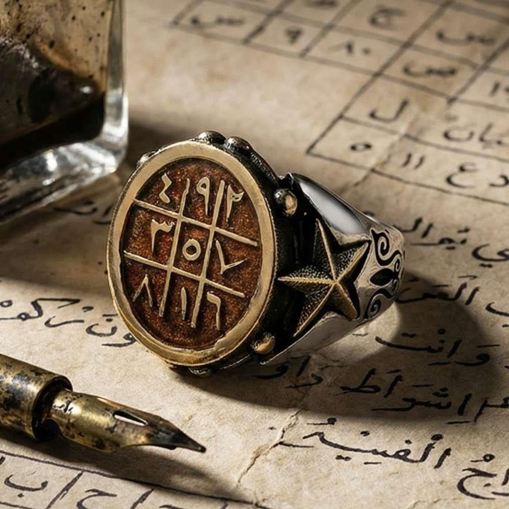 Mineli Ebced Hesaplı Gümüş Erkek YüzükEbced Hesabı Yüzük