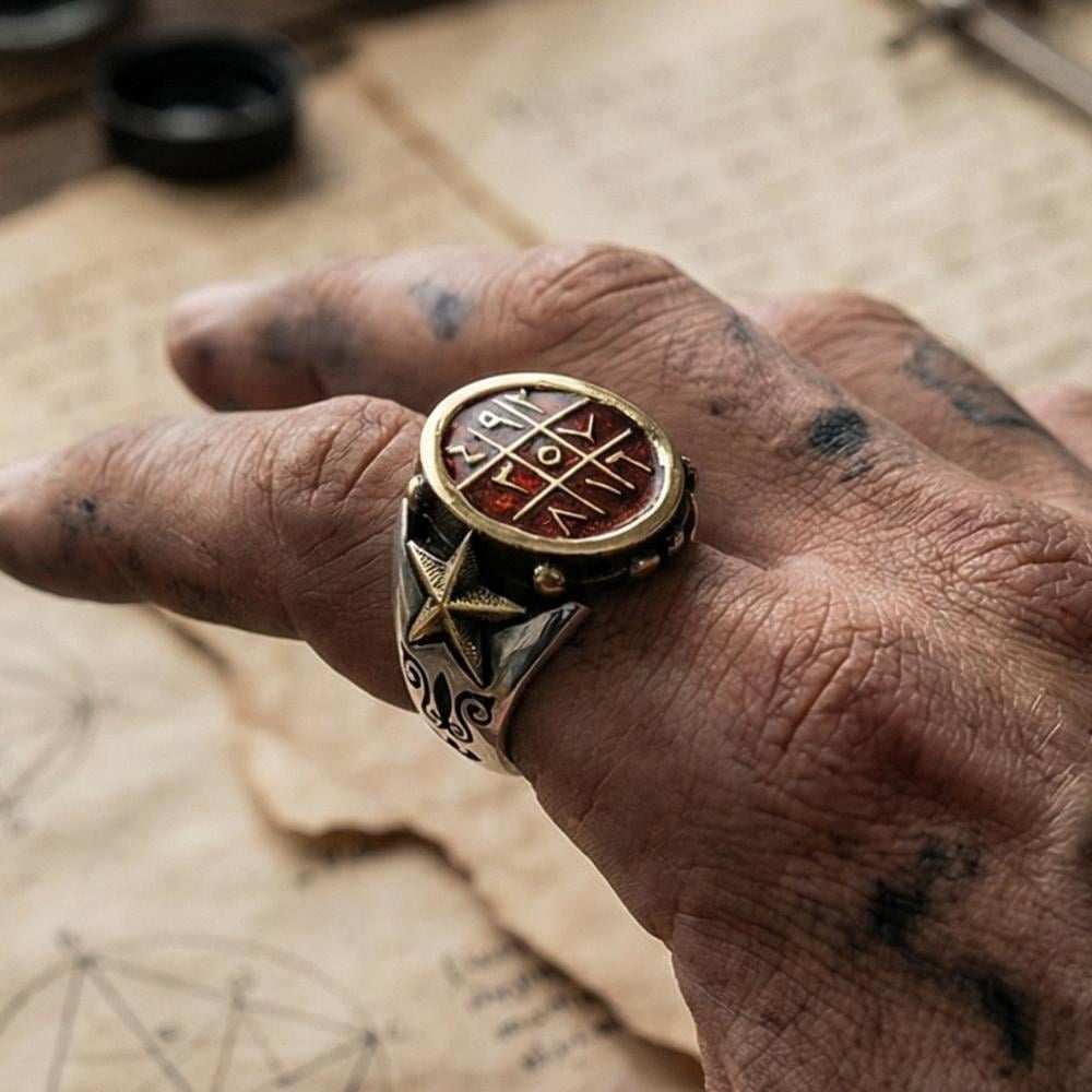 Mineli Ebced Hesaplı Gümüş Erkek YüzükEbced Hesabı Yüzük