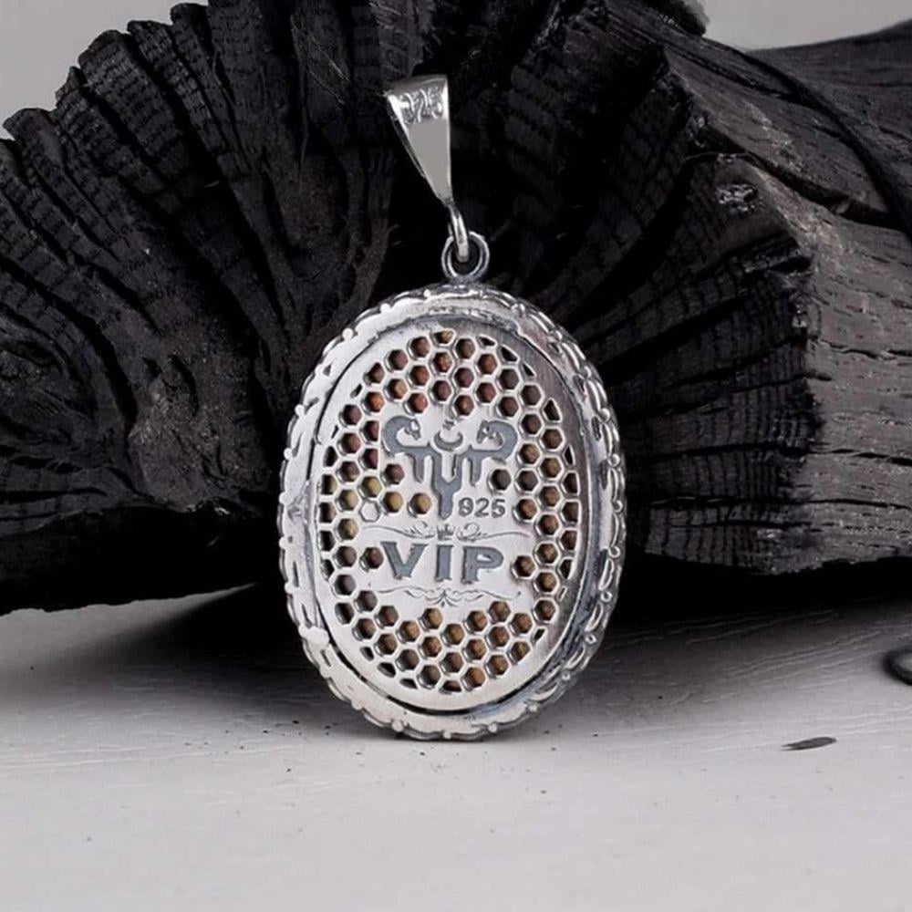 Motif Detaylı Kelime-i Tevhid Gümüş Kolye UcuKolye Ucu