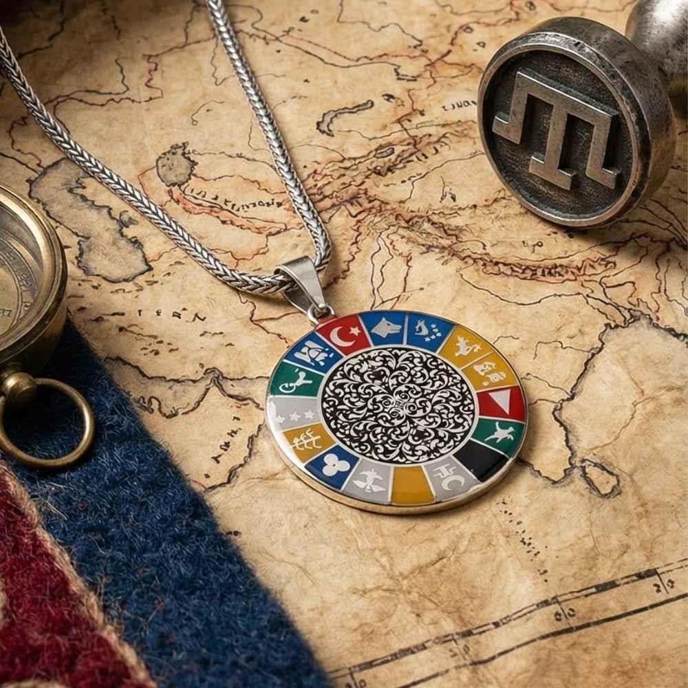 Motifli 16 Türk Devleti Gümüş Kolye16 Türk Devleti Kolye