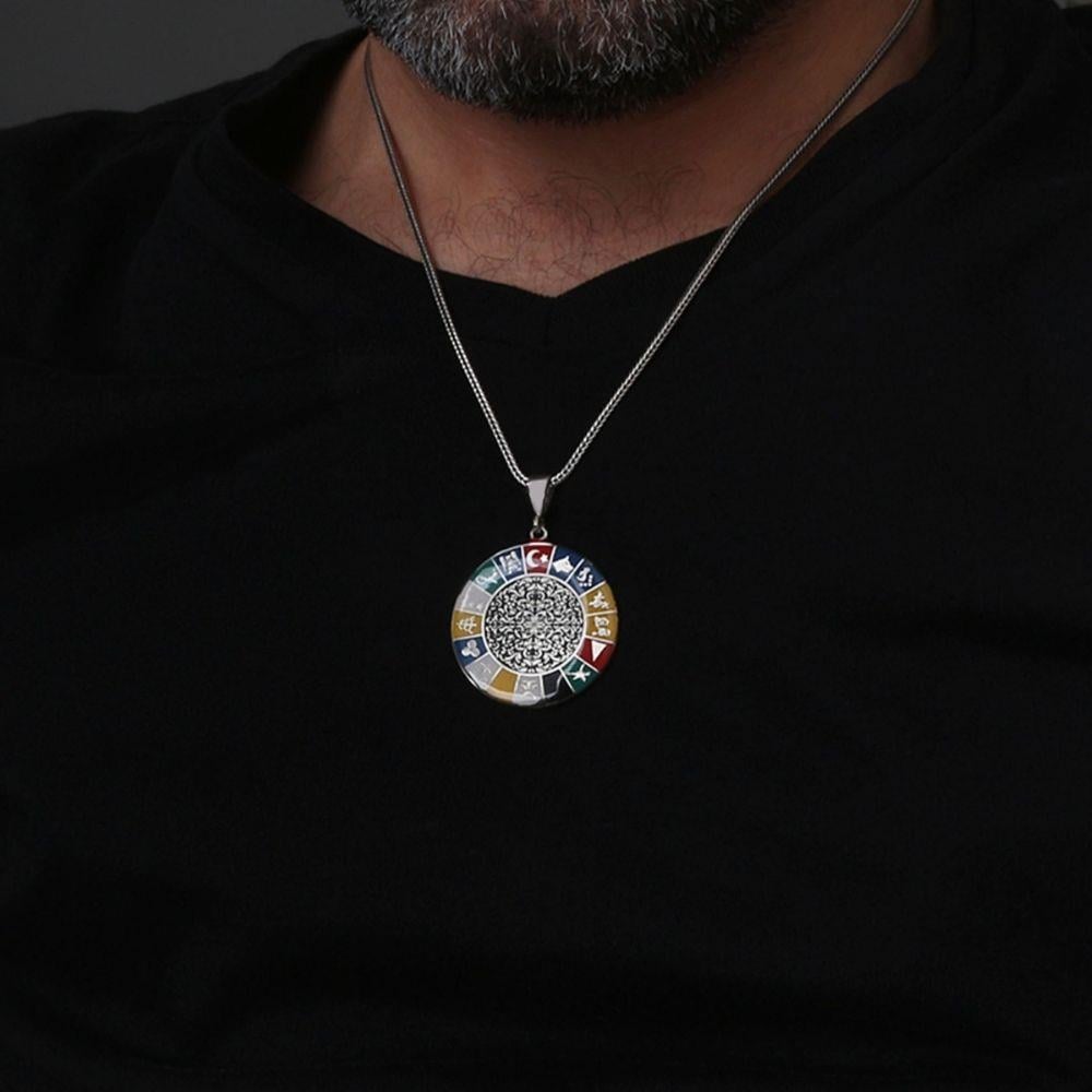 Motifli 16 Türk Devleti Gümüş Kolye