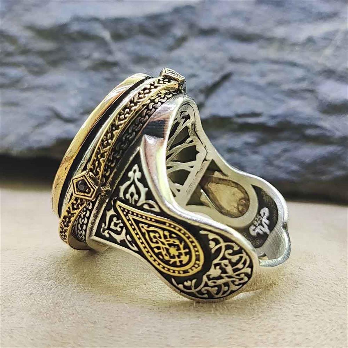 Mührü Şerif İşlemeli Erkek Gümüş Yüzük