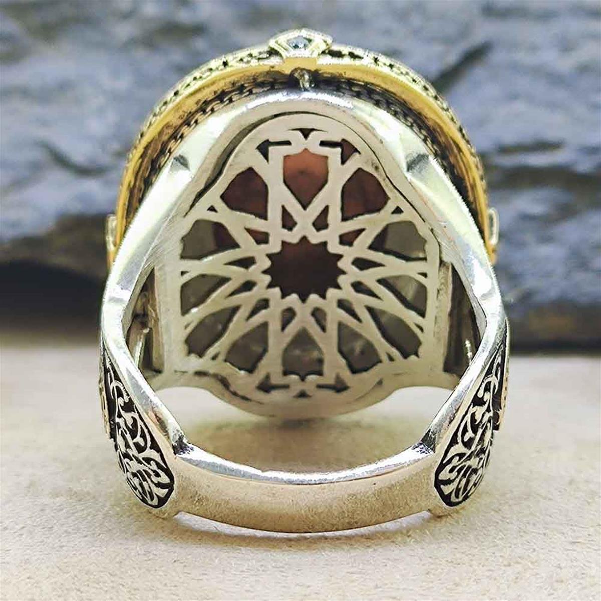 Mührü Şerif İşlemeli Erkek Gümüş Yüzük