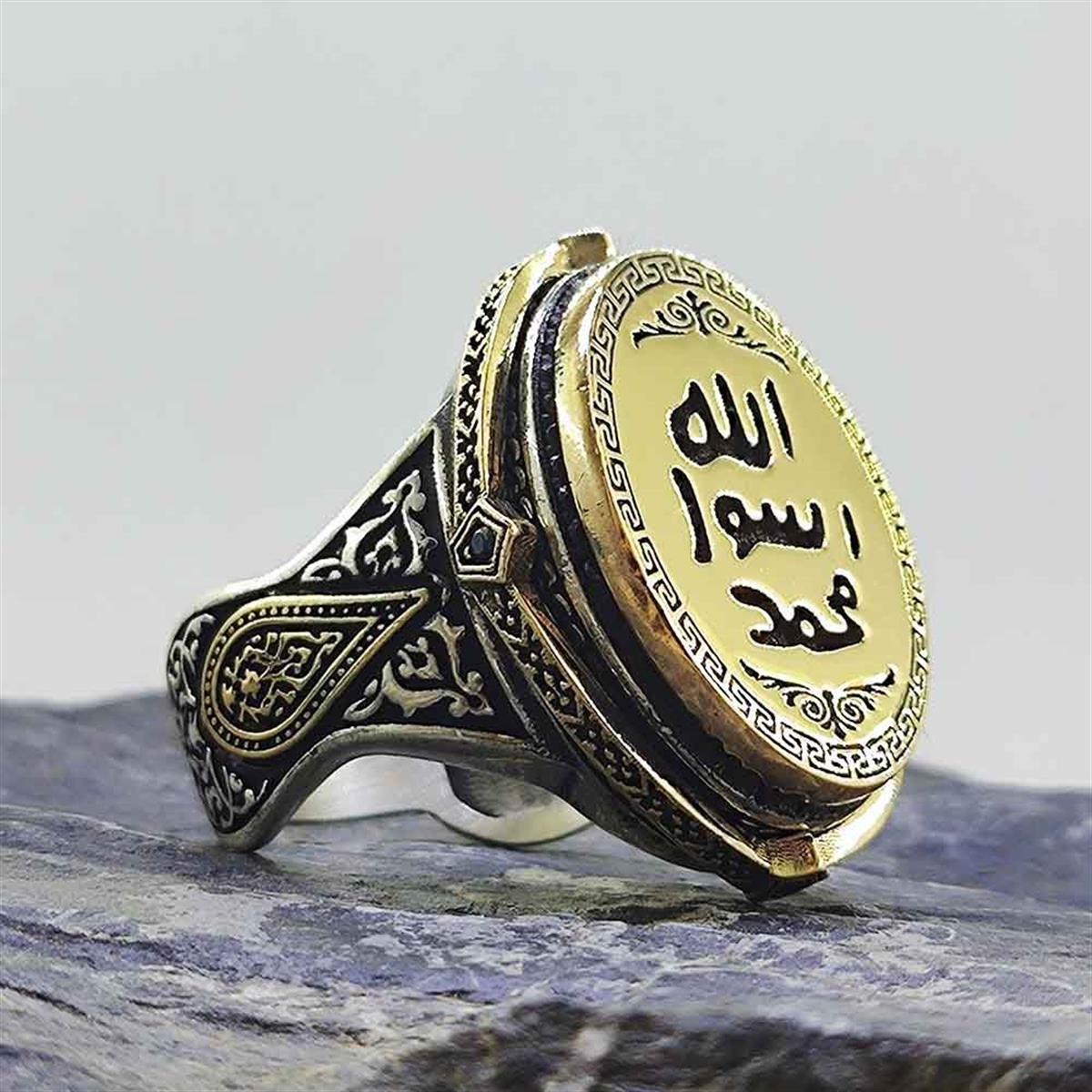 Mührü Şerif İşlemeli Erkek Gümüş Yüzük