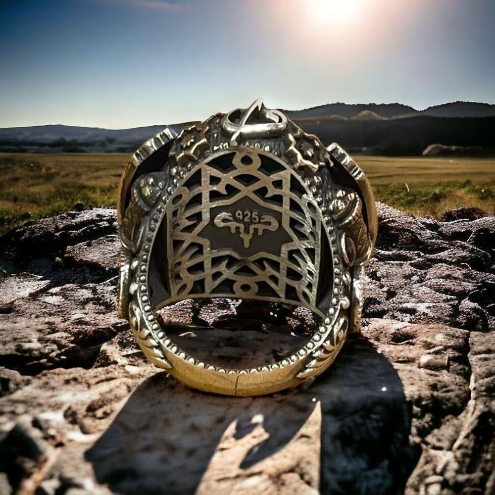 Mührü Şerif İşlemeli Gümüş Yüzük & Kolye Kombini