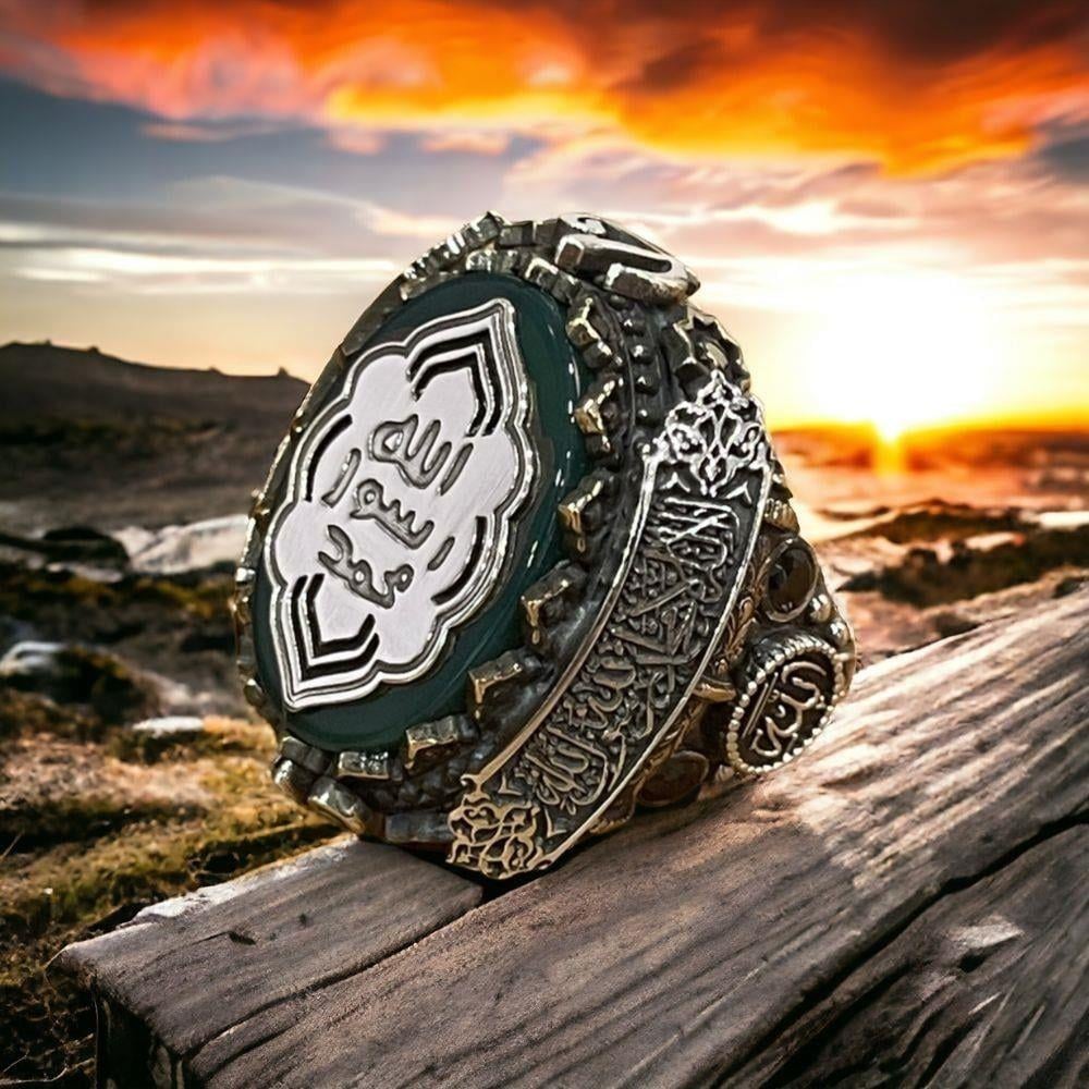 Mührü Şerif İşlemeli Gümüş Yüzük & Kolye Kombini