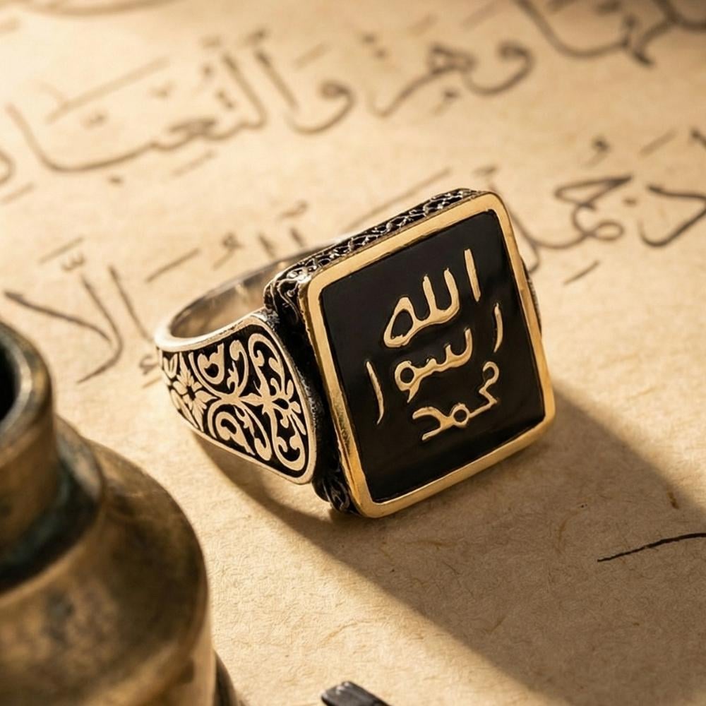 Mührü Şerif Mineli Gümüş YüzükMührü Şerif Yüzük