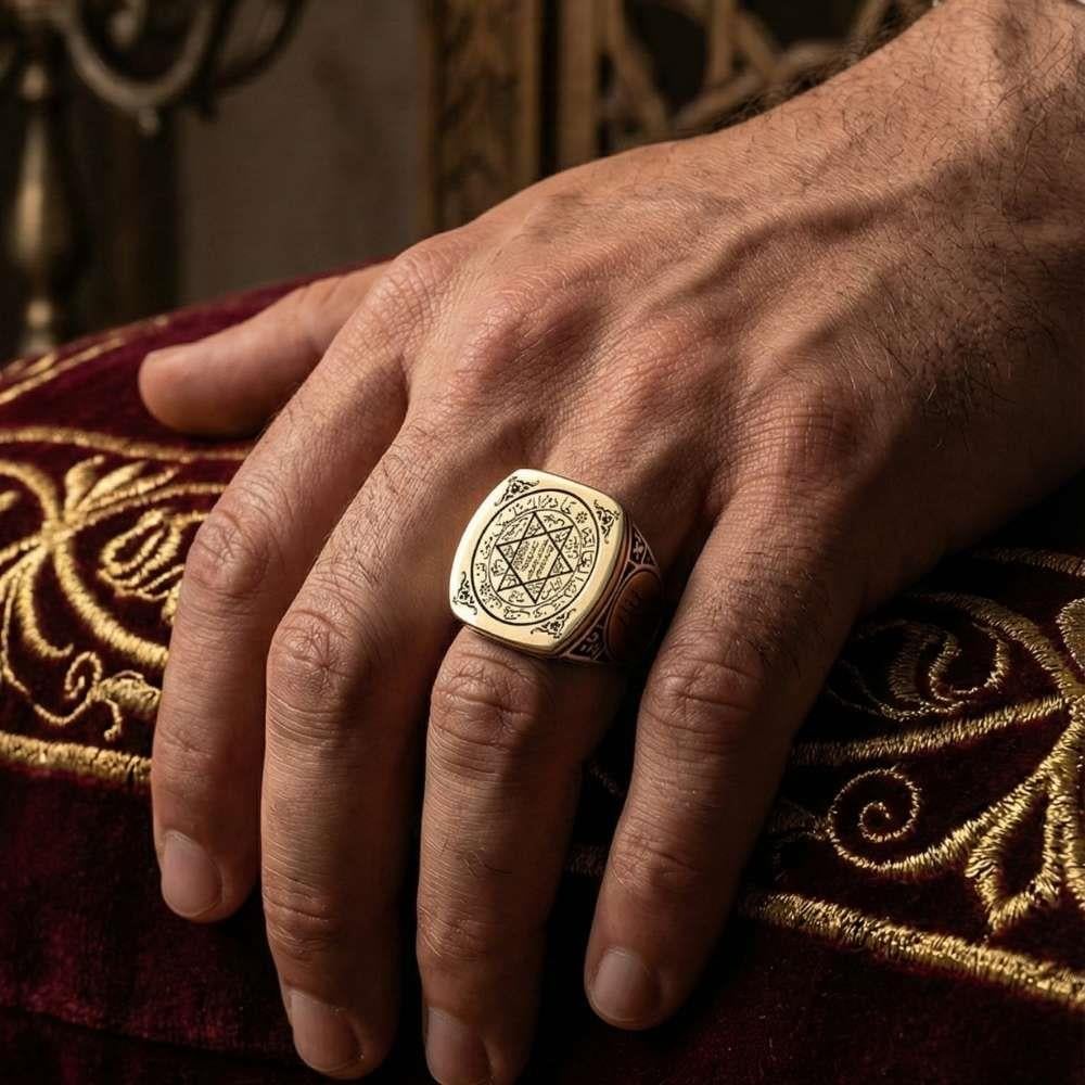 Mührü Süleyman İşlemeli Gümüş YüzükSüleyman Mührü Yüzükler