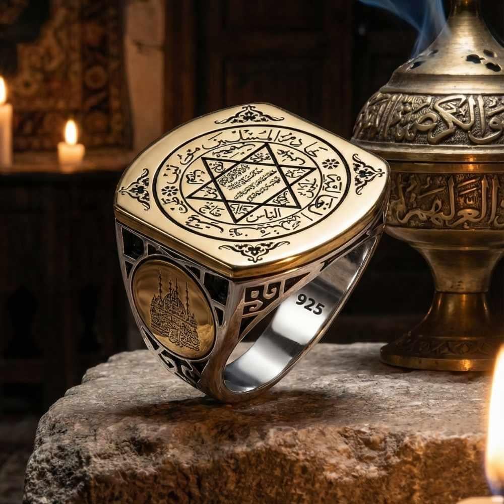 Mührü Süleyman İşlemeli Gümüş YüzükSüleyman Mührü Yüzükler