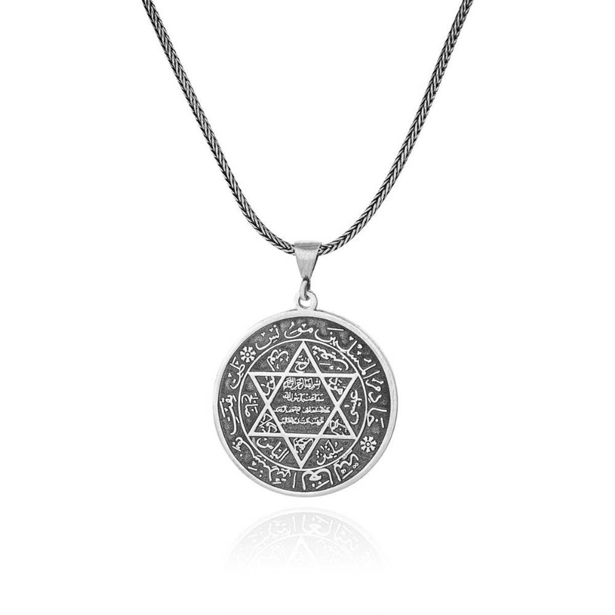 Mührü Süleyman Motifi İşlemeli Gümüş Kolye