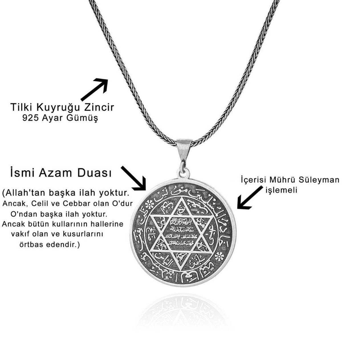 Mührü Süleyman Motifi İşlemeli Gümüş Kolye