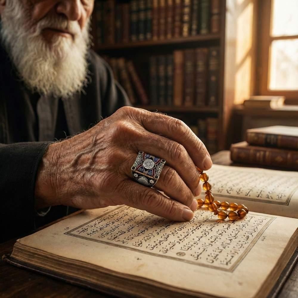 Mührü Süleyman Motifli Kare Gümüş YüzükSüleyman Mührü Yüzükler