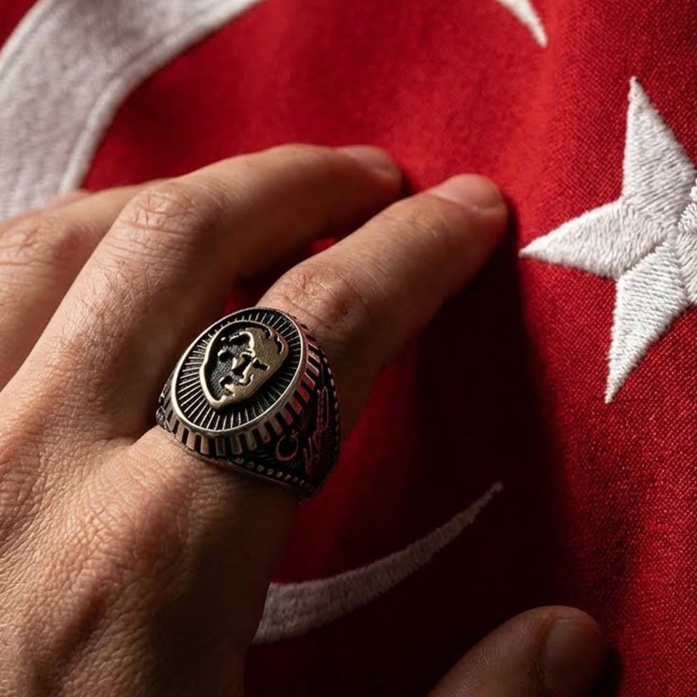 Mustafa Kemal Atatürk Sureti Gümüş Erkek YüzükAtatürk Yüzükleri
