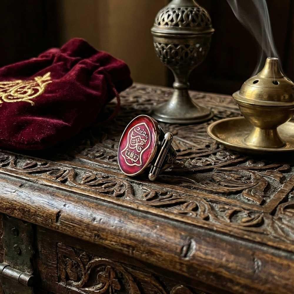 Nal-i Şerif Sembollü Kırmızı Mineli Gümüş Erkek YüzükNali Şerif Yüzük