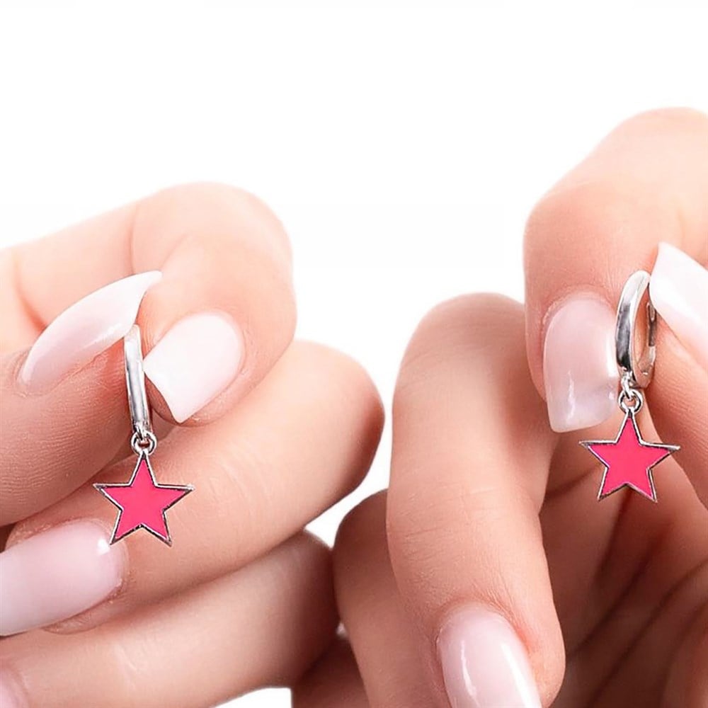 Neon Mineli Yıldız Model Gümüş Küpe