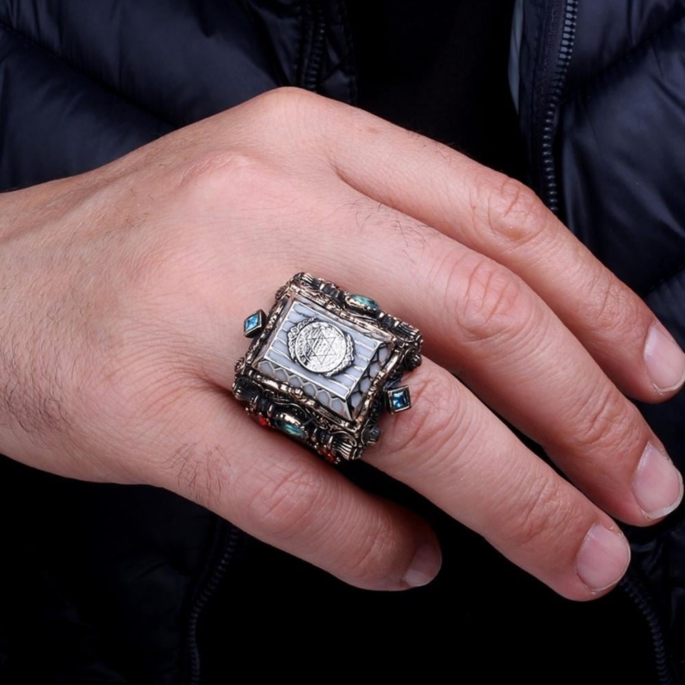 Ölüm Kafi Yazılı Mührü Süleyman Gümüş YüzükSüleyman Mührü Yüzükler