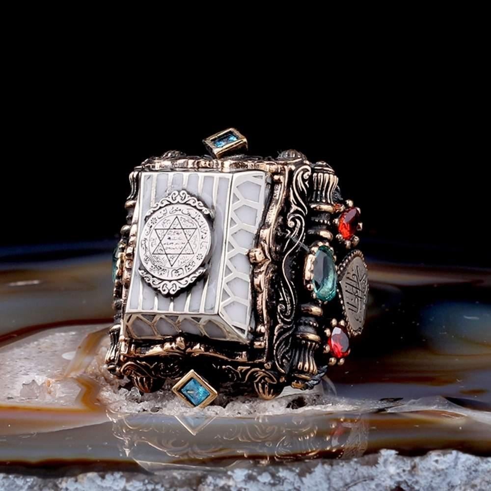 Ölüm Kafi Yazılı Mührü Süleyman Gümüş YüzükSüleyman Mührü Yüzükler