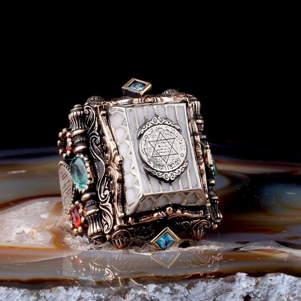 Ölüm Kafi Yazılı Mührü Süleyman Gümüş YüzükSüleyman Mührü Yüzükler