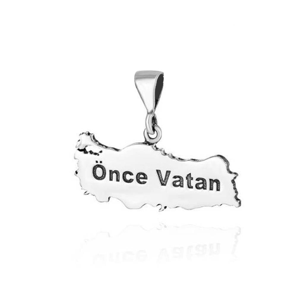 Önce Vatan Yazılı Türkiye Haritası Gümüş Kolye UcuKolye Ucu