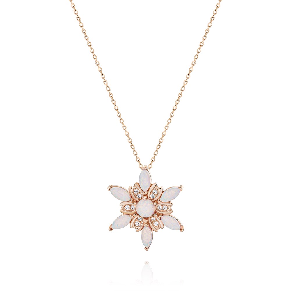 Opal Taşlı Rüzgar Çiçeği Model Gümüş Kolye Rose