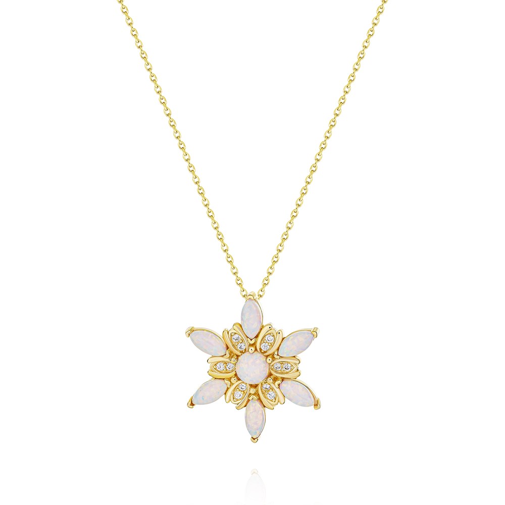Opal Taşlı Rüzgar Çiçeği Model Gümüş Kolye Gold