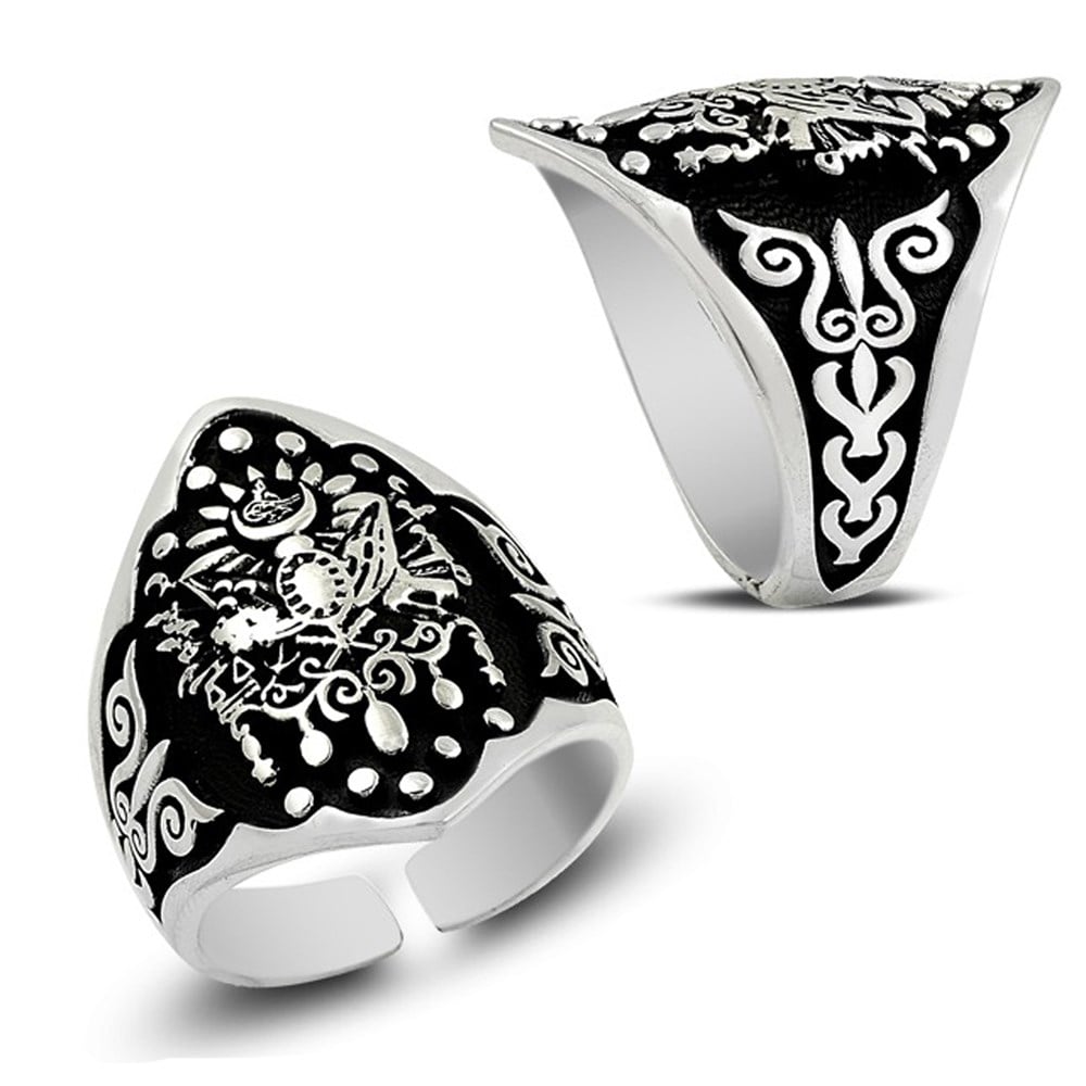 Osmanlı Devlet Armalı Baş Parmak Modeli Gümüş Erkek Yüzük