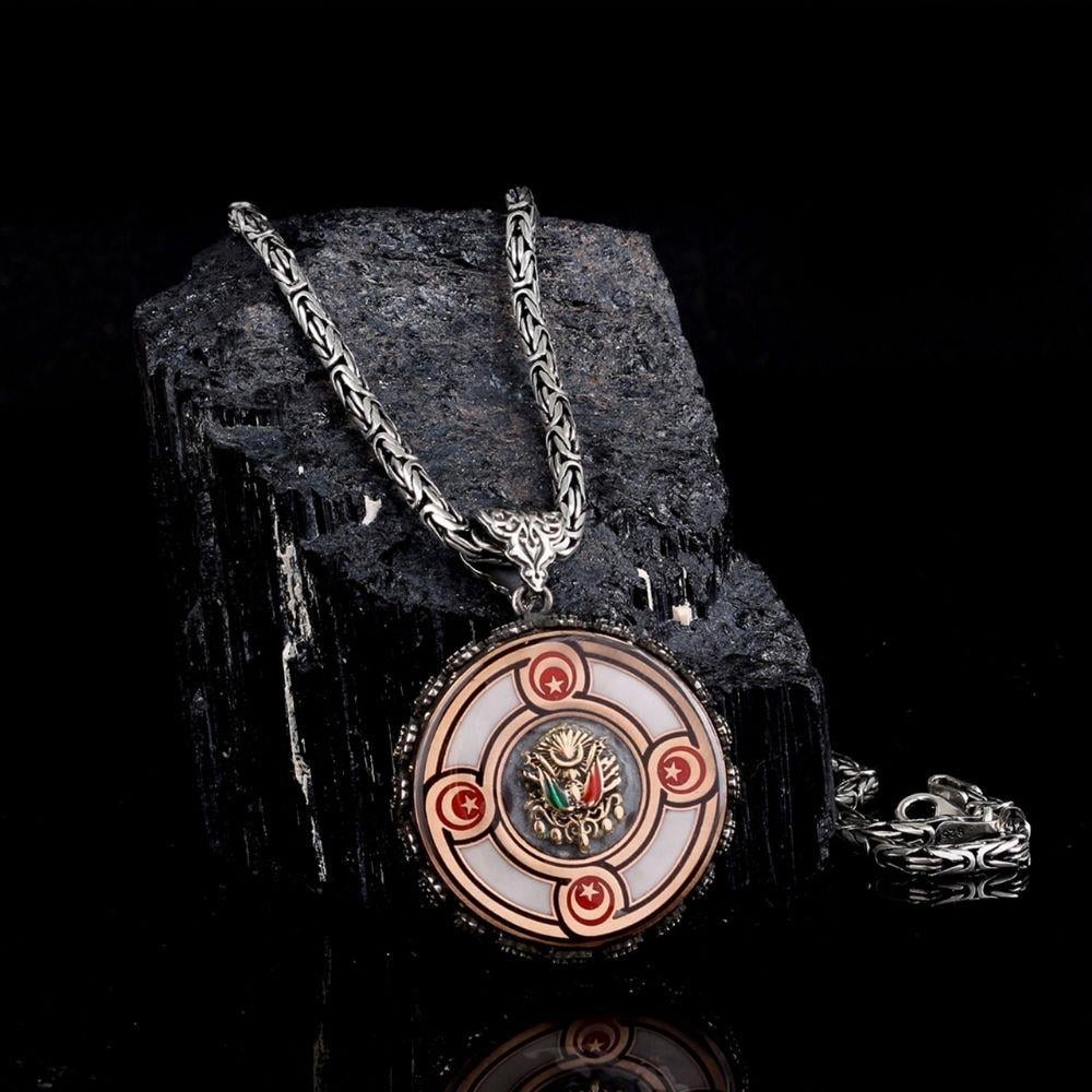 Osmanlı Devlet Arması Türk Bayrağı Gümüş Kolye